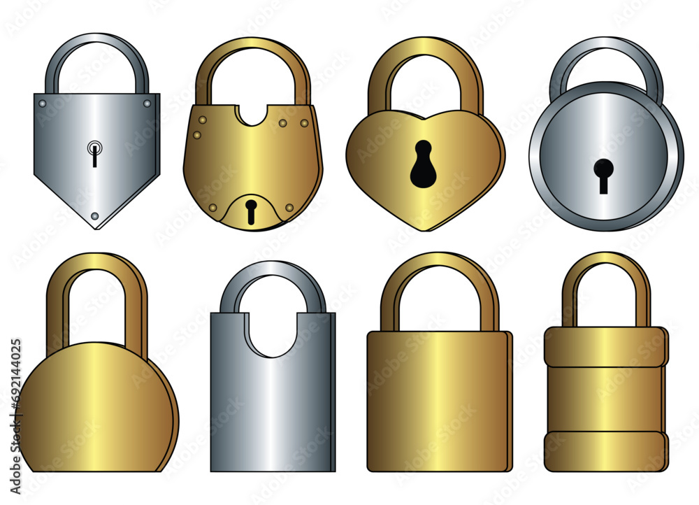 Stock-Vektorgrafik „Padlock types flat sketch vector illustration, set ...