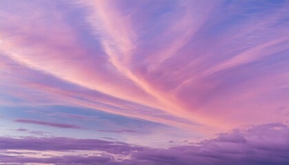 Wall Mural - pink purple violet cloudy sky beautiful soft gentle sunrise sunset with cirrus clouds background texture