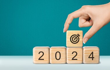 Canvas Print - 2024 New year Numbers on wooden cube