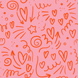 © Мария - Seamless pattern of hearts and squiggles for Valentine's Day, hand drawn