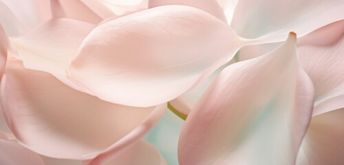 Wall Mural - Extreme close-up of delicate flower petals, subtle mint greens and pale blush pinks, in the style of botanical photography, 