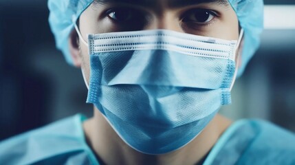 Close-up portrait of a doctor in a surgical mask, medical care during a pandemic