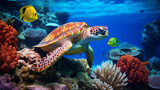 Fototapeta Do akwarium - turtle swimming in aquarium