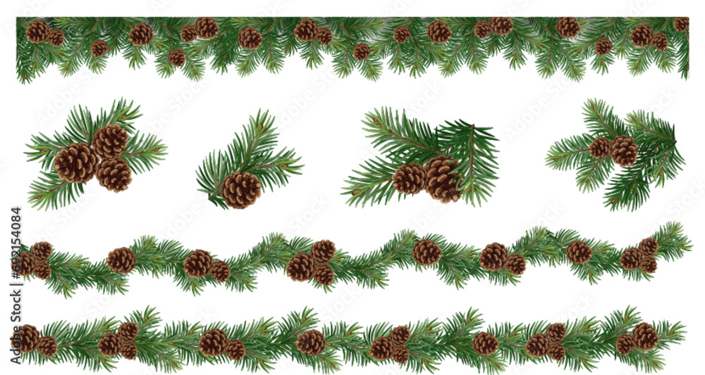 Realistic vector Christmas isolated tree branches garland and ...
