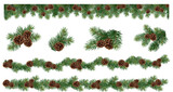 Fototapeta  - Realistic vector Christmas isolated tree branches garland and collections of Christmas tree branch with pine cones	
