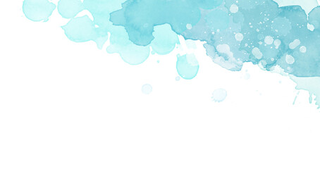 Wall Mural - Abstract Blue Watercolor Stain. Delicate Abstract Layout with Watercolor Splatter and Copy Space. Light Blue Paint Stains. No Background. Irregular Stains and Splatter Print. 