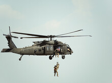 United States Military Helicopter. Combat US Air Force. Rescue Mission Exercise.