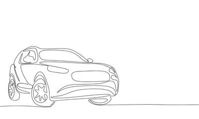 Wall Mural - Modern abstract car one line continuous. Line art auto outline. Hand drawn vector art.