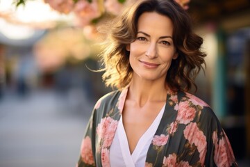 Wall Mural - Portrait of a beautiful middle-aged woman in a floral dress