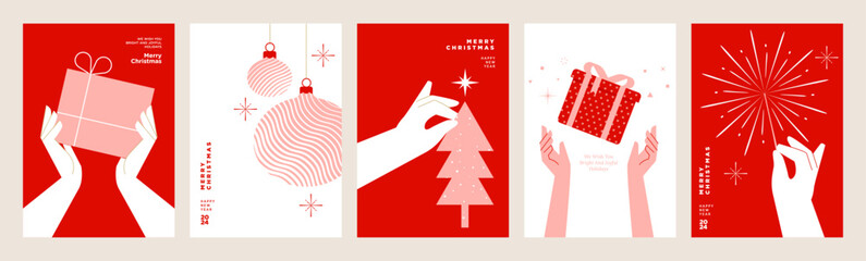Wall Mural - merry christmas and happy new year greeting card template. vector illustrations for background, gree