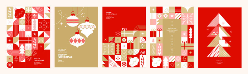Wall Mural - merry christmas and happy new year greeting card template. vector illustrations for background, gree