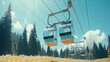 Scenic Summer Mountain Cable Car Ride Over Blooming Alpine Meadows