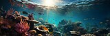 Fototapeta Do akwarium - Underwater world of tropical coral reef, colorful tropical scenic ecosystem, Concept: illustrations in marine biology and conservation. Banner with copy space