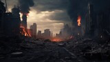 Fototapeta  - Apocalyptic city war zone