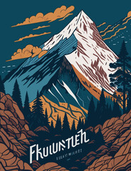 illustrations vector of An adventurer on the mountains fighting for adventure and discovering a new world