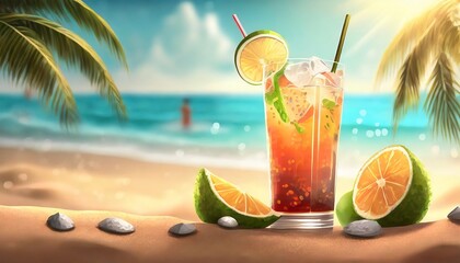 Wall Mural - Refreshing drink by the beach