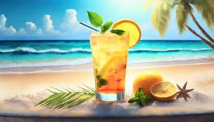 Wall Mural - Refreshing drink by the beach