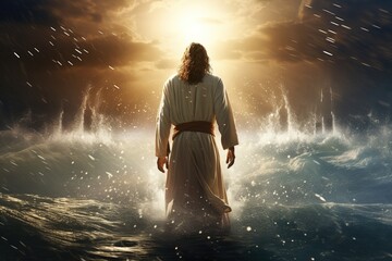 Wall Mural - Jesus Christ walks on water.