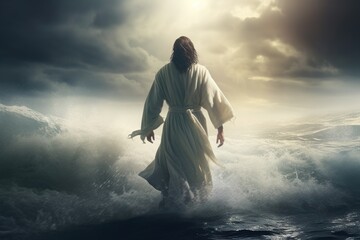 Jesus Christ walks on water.