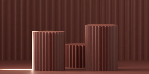 Wall Mural - Product Podium - Brown Podium, Brown Background. 3D Illustration. Light coming from left window
