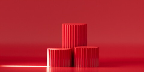 Wall Mural - Product Podium - red Podium, red Background. 3D Illustration. Light coming from left window
