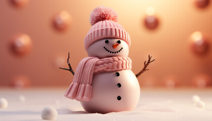 Wall Mural - Winter joy cute snowman, snowflake decoration, cheerful celebration generated by AI