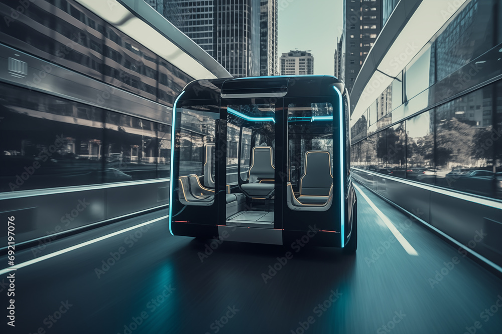 Стоковая иллюстрация «Self driving bus. Autonomous bus driving in city ...