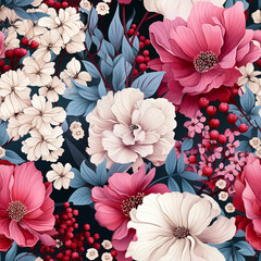 Wall Mural - Seamless pattern, flowers, cover, packaging, wallpaper, pink and white flowers