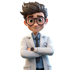 Canvas Print - 3D caricature of a doctor,  scientist with glasses