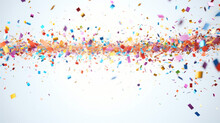 Celebration Background Template With Confetti And Variety Colors Ribbons. AI Generative.