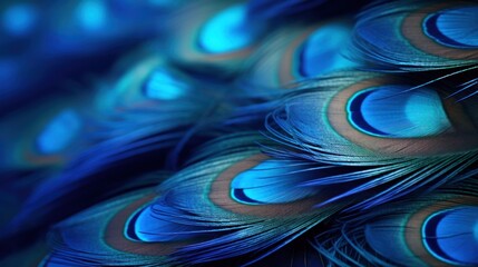 Poster - A close up of a blue and green peacock feather, AI