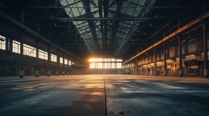 Wall Mural - Sunlight shining through the windows of an industrial building. Suitable for architectural, industrial, or business-related projects