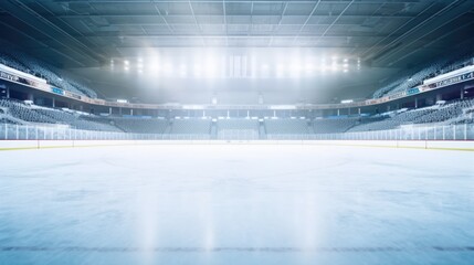 Wall Mural - An empty hockey rink with a goalie in the middle. Suitable for sports-related designs and illustrations