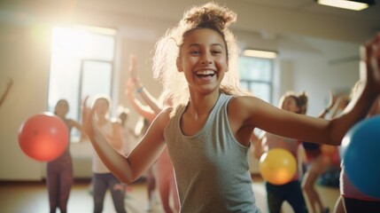 Canvas Print - A group of women participating in a dance class. Perfect for showcasing the joy and energy of group activities.