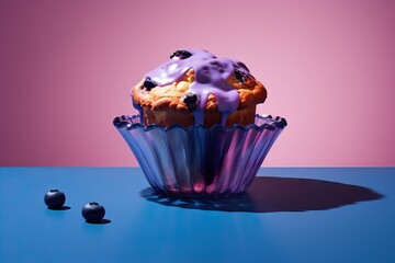 Wall Mural - minimal, still, pastry blueberry muffin made out of glass  