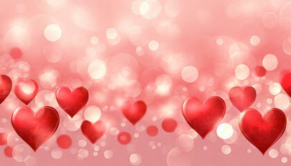 Wall Mural - Valentine's day background with red hearts and bokeh lights