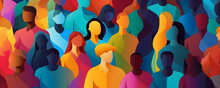 Inclusion And Diversity Concept Expressed By An Flat Illustration Of A Colorful Crowd Of People.  