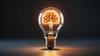 Light Bulb Illuminates 3d Rendered Artificial Intelligence Brain on black Background. idea concept image