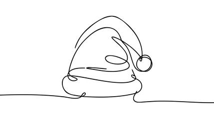 Canvas Print - Continuous line drawing of cap of santa. Christmas hat one line icon. One line drawing background.