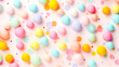 Whimsical pastel polka dot background, scattered dots in candy colors, perfect for a children's book cover or a lively social media post. Generative ai.
