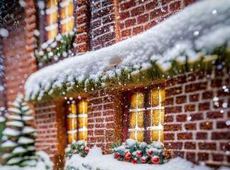 Canvas Print - Scale model house. House with Christmas holiday decoration.