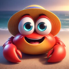 Sticker - Cute and adorable crab. Generative AI.