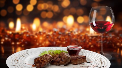 Poster - Tasty cooked steak with red wine