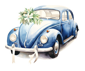 Wall Mural - Wedding car, watercolor clipart illustration with isolated background.