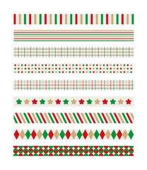 Wall Mural - Set of border lines with colorful, geometric, striped, checked, dot and star pattern design illustrations for Christmas concept. Stickers, labels, fabric, ribbons.