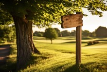 Close Up Golf Course Wooden Wayfinding Signage Board. Generative AI.