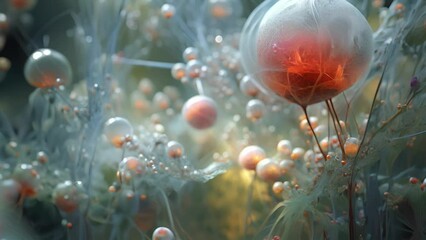 Wall Mural - an abstract visualization of a virtual ecosystem where different forms of digital life compete and e