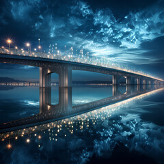 Canvas Print - Modern bridge with reflections in the calm water below.