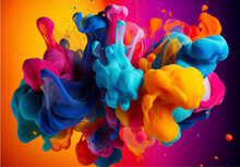 Colorful Hand Prints. Abstract Colorful Background With Waves, Fruits Appear From Abstract Colorful Liquid Oil Painting