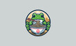 green frog eat ramen vector logo design